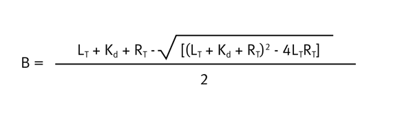 Eq. 1: Fitting for Fluorescence Anisotropy. B= binding, Lt = total ligand concentration, Rt= total “receptor” concentration.