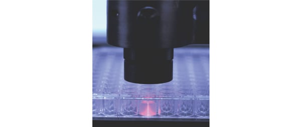 Fig. 1: Insoluble particles in solution in a microplate well scatter laser light.
