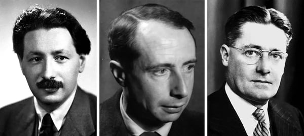 Fig.1: The early work of Ernst Chain, Edward Abraham and Howard Florey (pictured left to right) helped purify and mass produce penicillin, the first antibiotic to be studied in detail. After its discovery by Alexander Fleming in 1928, initial studies on the efficacy of penicillin included measuring its ability to kill bacteria. This work led to contemporary methods to determine minimum bactericidal concentrations (MBCs).