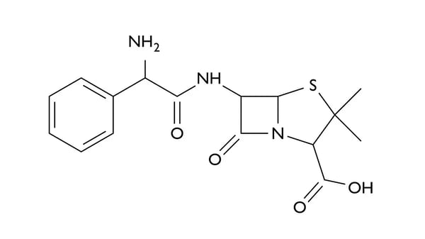 Fig. 4: Structure of ampicillin, a penicillin-like antibiotic used to treat bacterial infections.