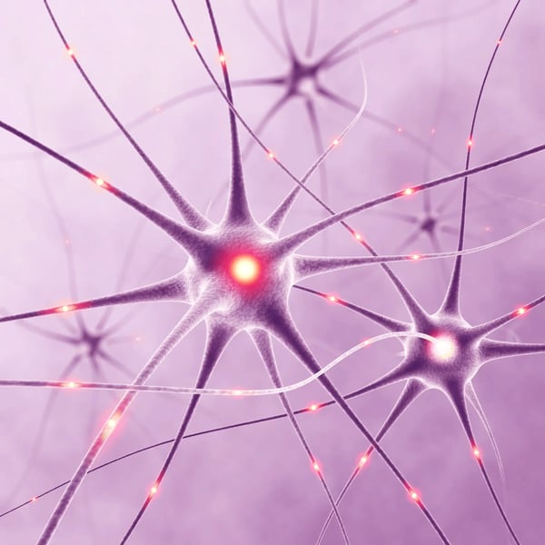 Fig. 1: Nerve cells (neurons) are the target of neurodegeneration. Loss of neurons and neuronal function is due to abnormal protein aggregation or reduced signaling. In Parkinson's Disease, protein accumulations of alpha-synuclein occur inside the cell (Lewy Bodies, red in the picture) and disrupt neuron function.