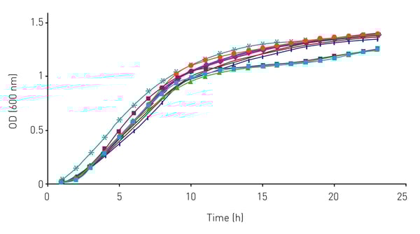 Fig. 5: Batch growth curves of V. fischeri strains.