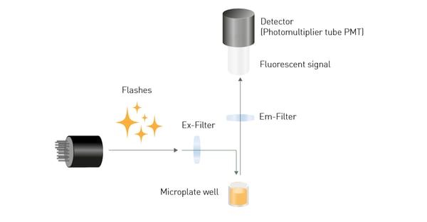 Fig. 1: Light source and detection system for fluorescence-based assays