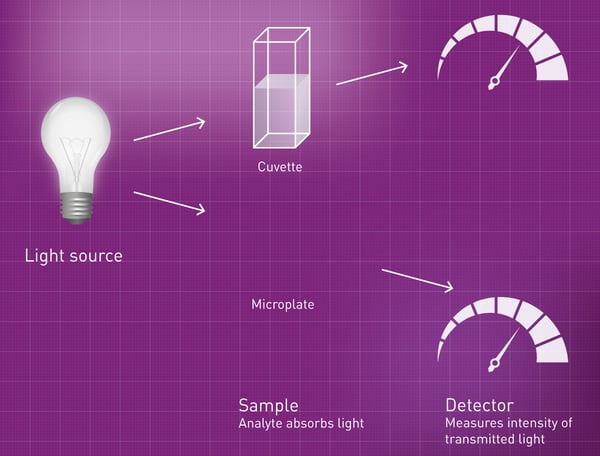 Fig. 2: Absorbance is measured by sending light through the sample and detecting the transmitted portion of it.