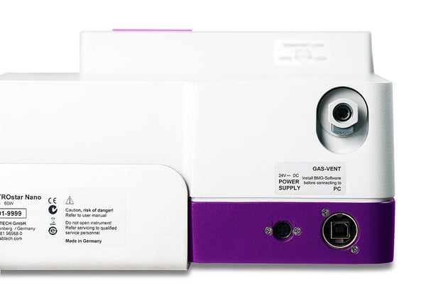 Fig. 1: BMG LABTECH readers with gas vent can be connected with external tubing to pump an inert gas into the incubation room or to pull a vacuum.