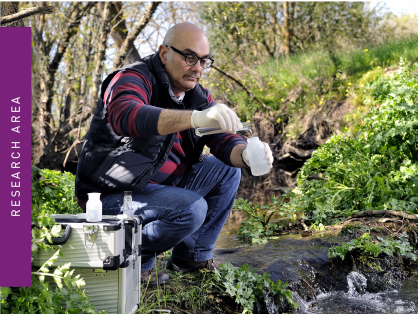 A man that is taking samples in the nature