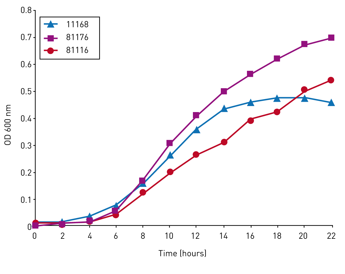 Fig. 2: Growth of Campylobacter isolates over a 24 hour period in the FLUOstar Omega.