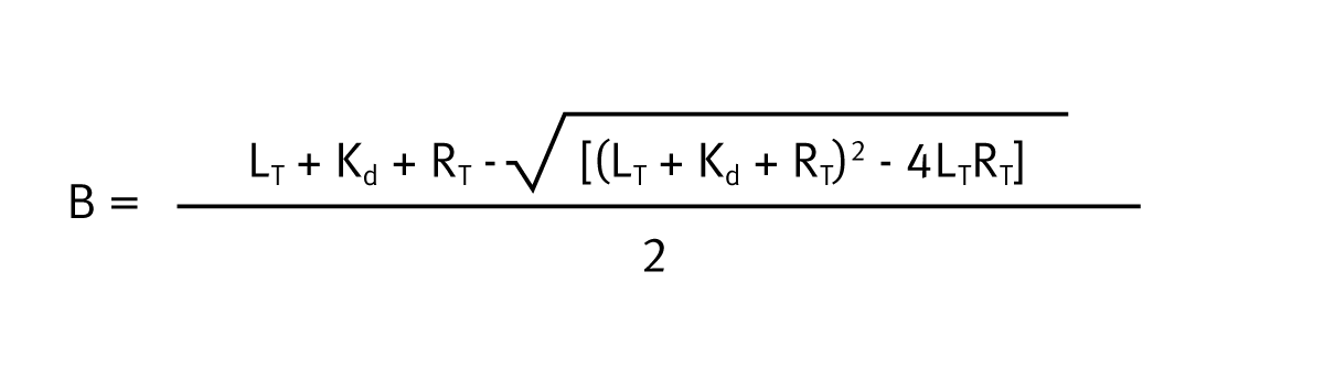 Eq. 1: Fitting for Fluorescence Anisotropy. B= binding, Lt = total ligand concentration, Rt= total “receptor” concentration.