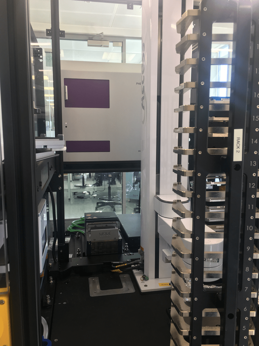 Fig. 1: PHERAstar FSX plate reader integrated in a Labcyte Access lab workstation at Cancer Research UK, Manchester Institute.