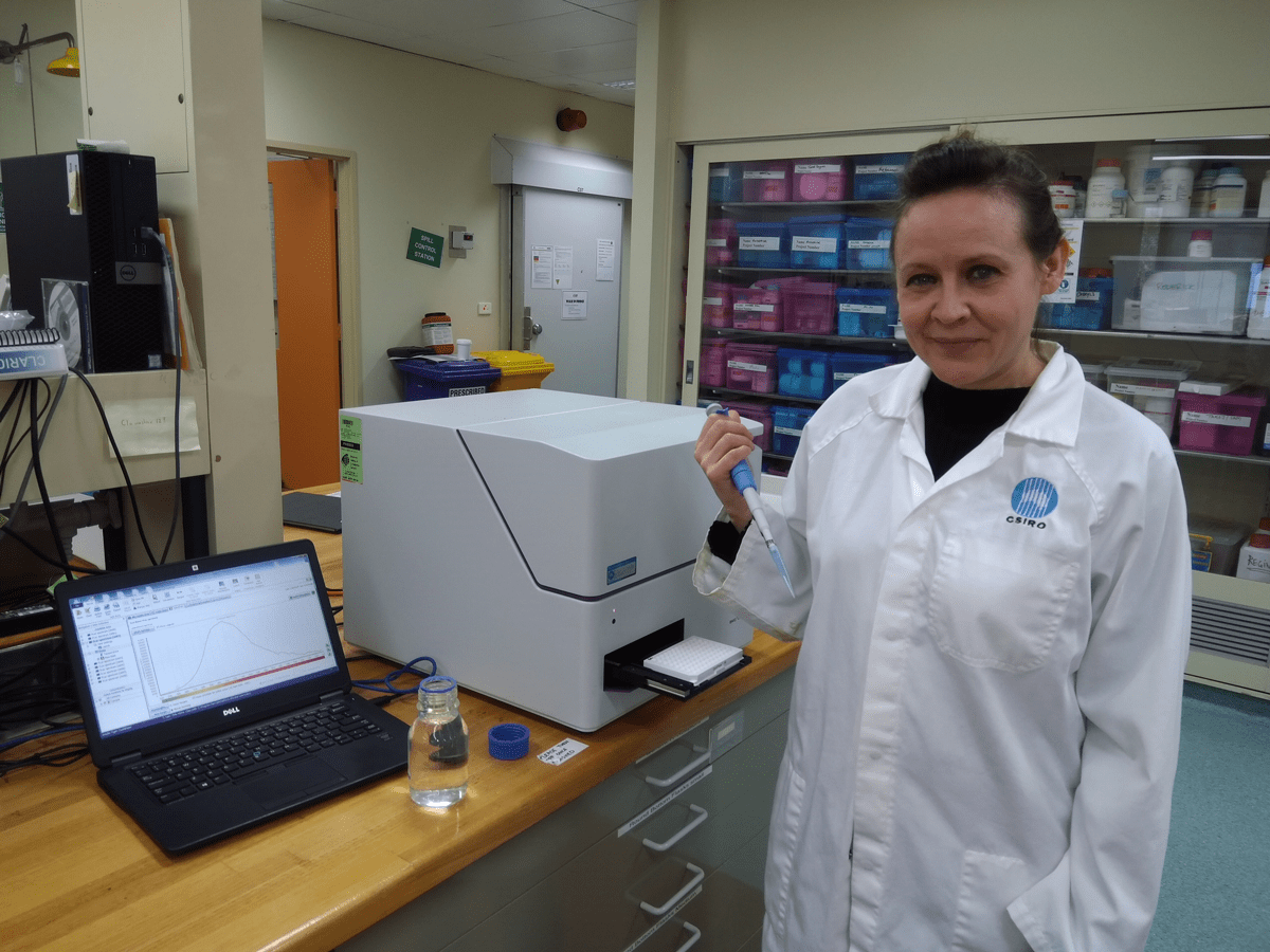 Fig.2: Dr Helen Dacres, who worked with Stephen to develop the initial BRET-based biosensors and is now pursuing new biosensors for medical applications at the CSIRO.