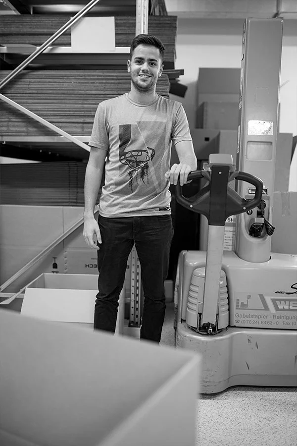 Niko Koupritzas with a stacker Niko Koupritzas with a stacker